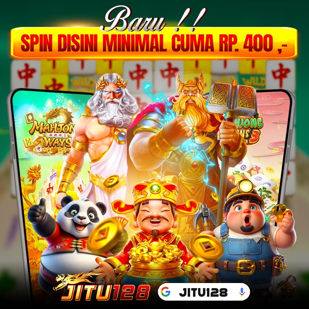 Ilustrasi JITU128 dengan karakter fantasi dan dua layar game